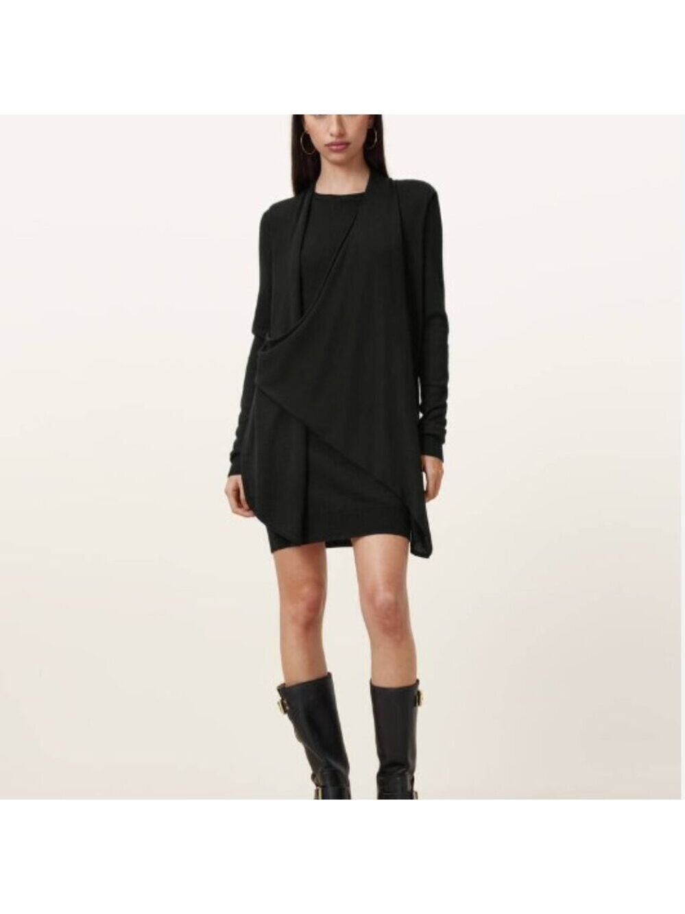 *AllSaints Drina V-Neck Knitted Mini Dress – Size 2 – Black